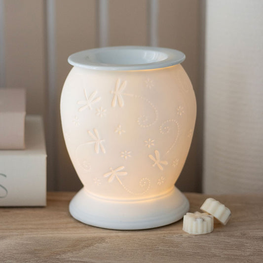 White Ceramic Electric Oil Burner - Dragonfly