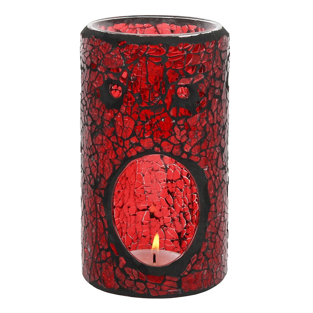 Crackle Glass Oil Burner & Wax Warmer - Red Pillar
