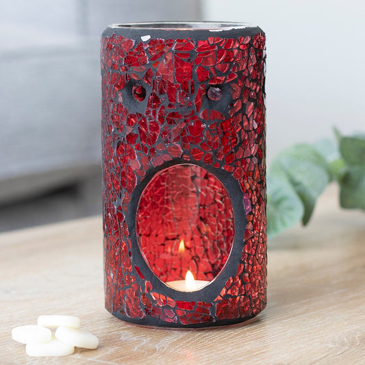 Crackle Glass Oil Burner & Wax Warmer - Red Pillar