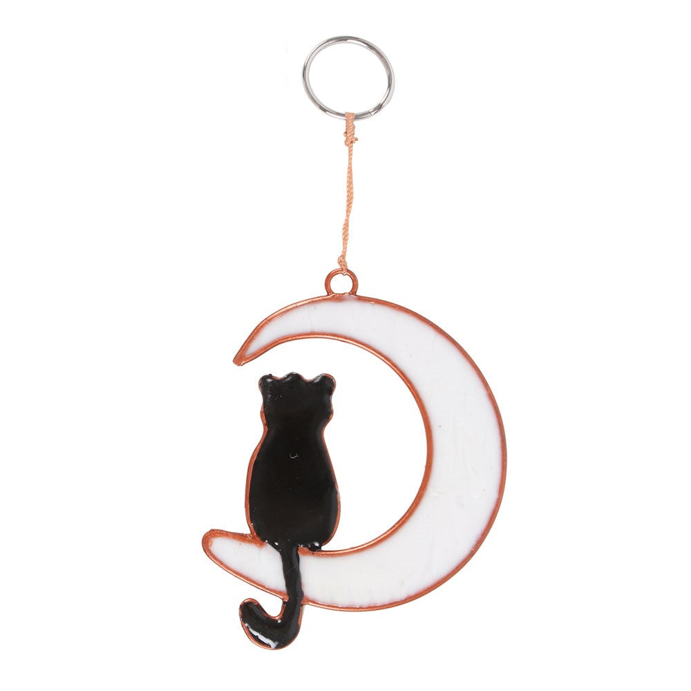 Cat Sitting on Crescent Moon Suncatcher