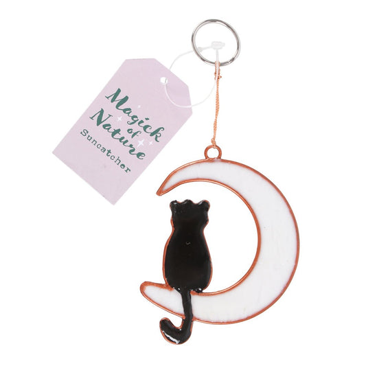Cat Sitting on Crescent Moon Suncatcher