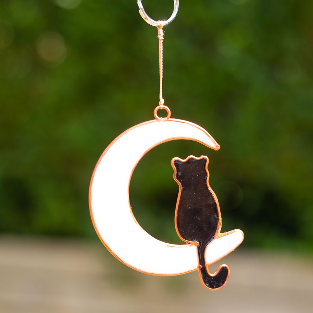 Cat Sitting on Crescent Moon Suncatcher