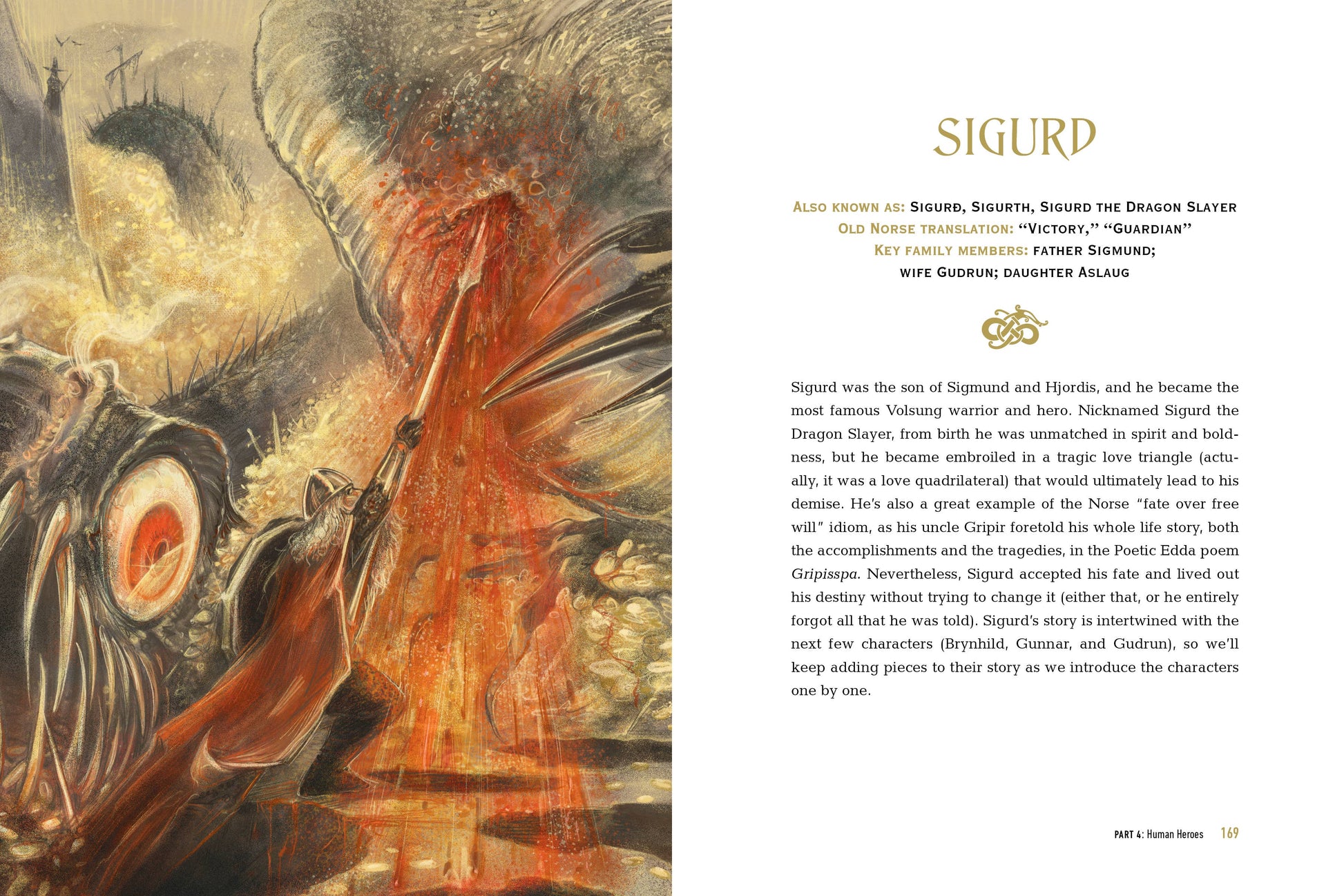 Illustration of a dragon and warrior with text on a white background