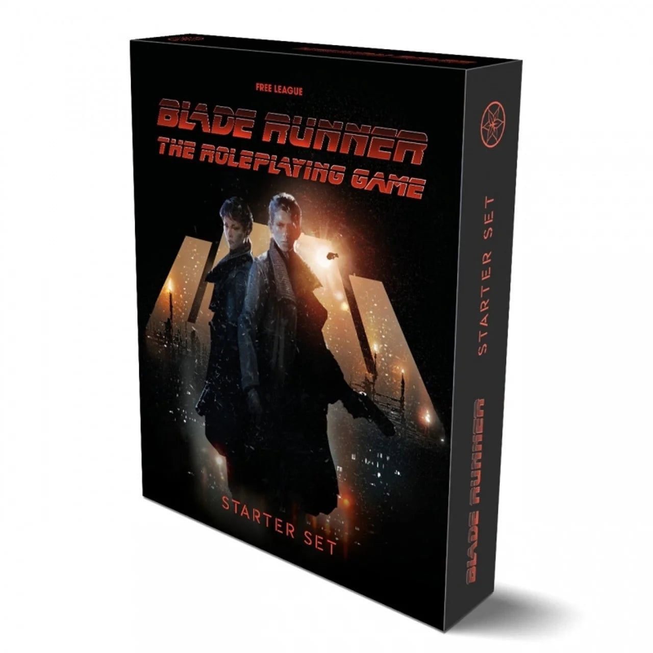 Blade Runner roleplaying game starter set box with two figures in a cityscape.