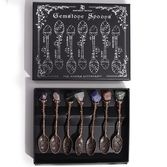 Set of 7 Bronze Gemstone Crystal Witch Spoons