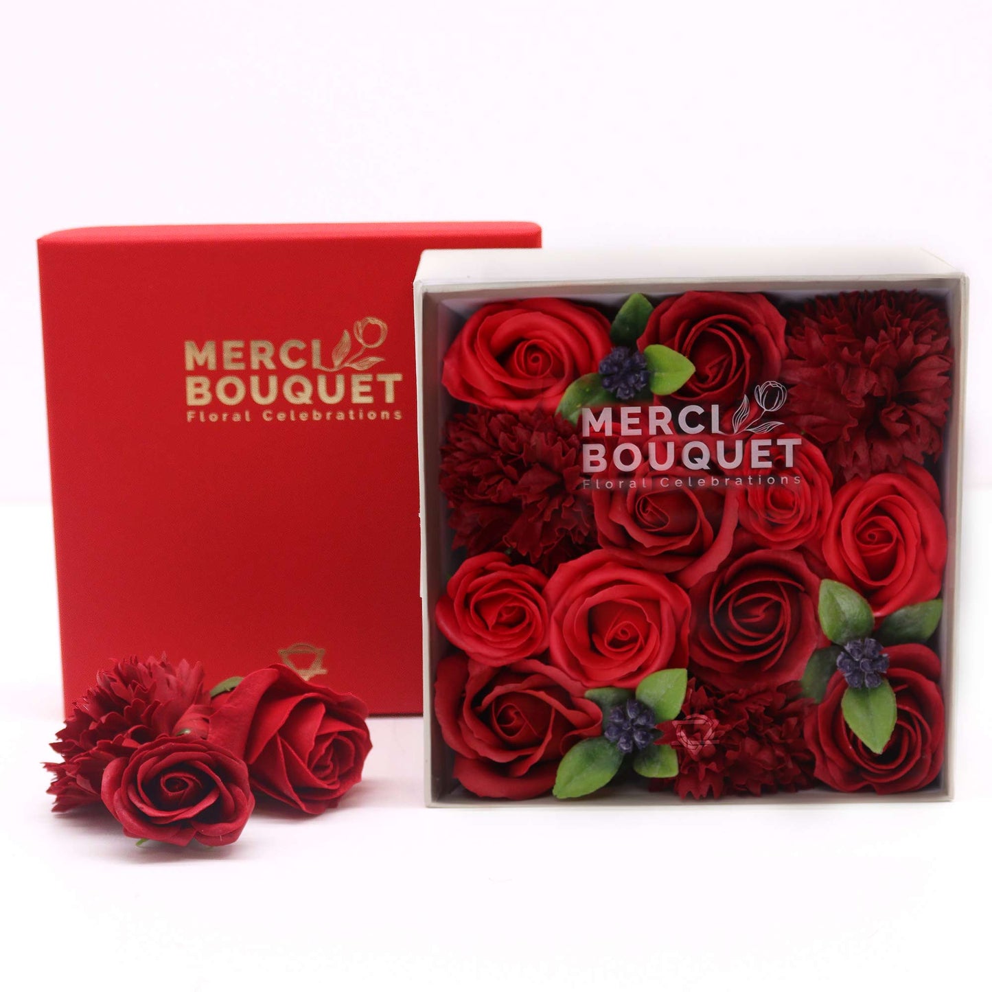 soap flower square gift box-classic red rose