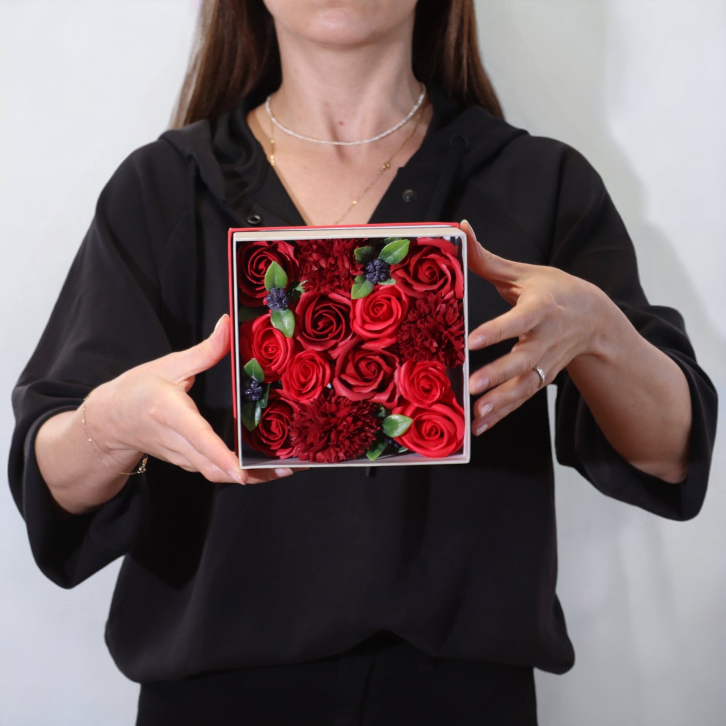 soap flower square gift box-classic red rose