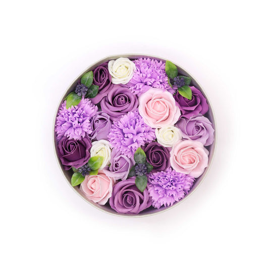Soap Flower Gift Round Box - Purple Rose & Carnation
