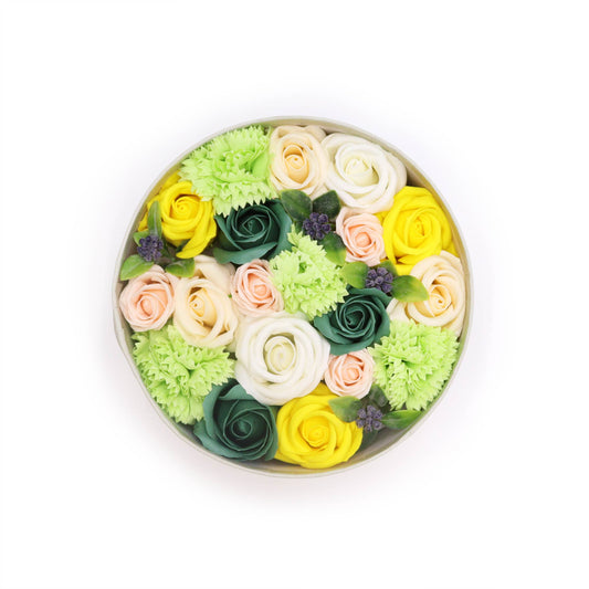 Soap Flower Gift Round Box - Spring Celebrations in Yellow & Greens