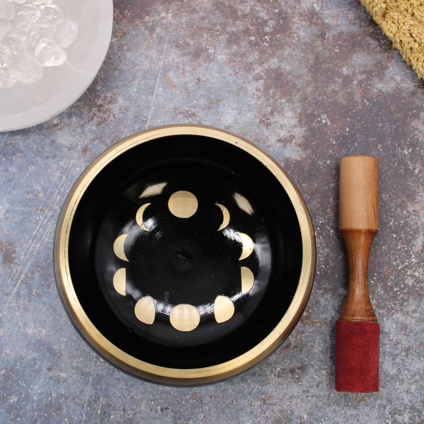 Lrg Moon Phase Singing Bowl Set- Black 14cm TIB-94