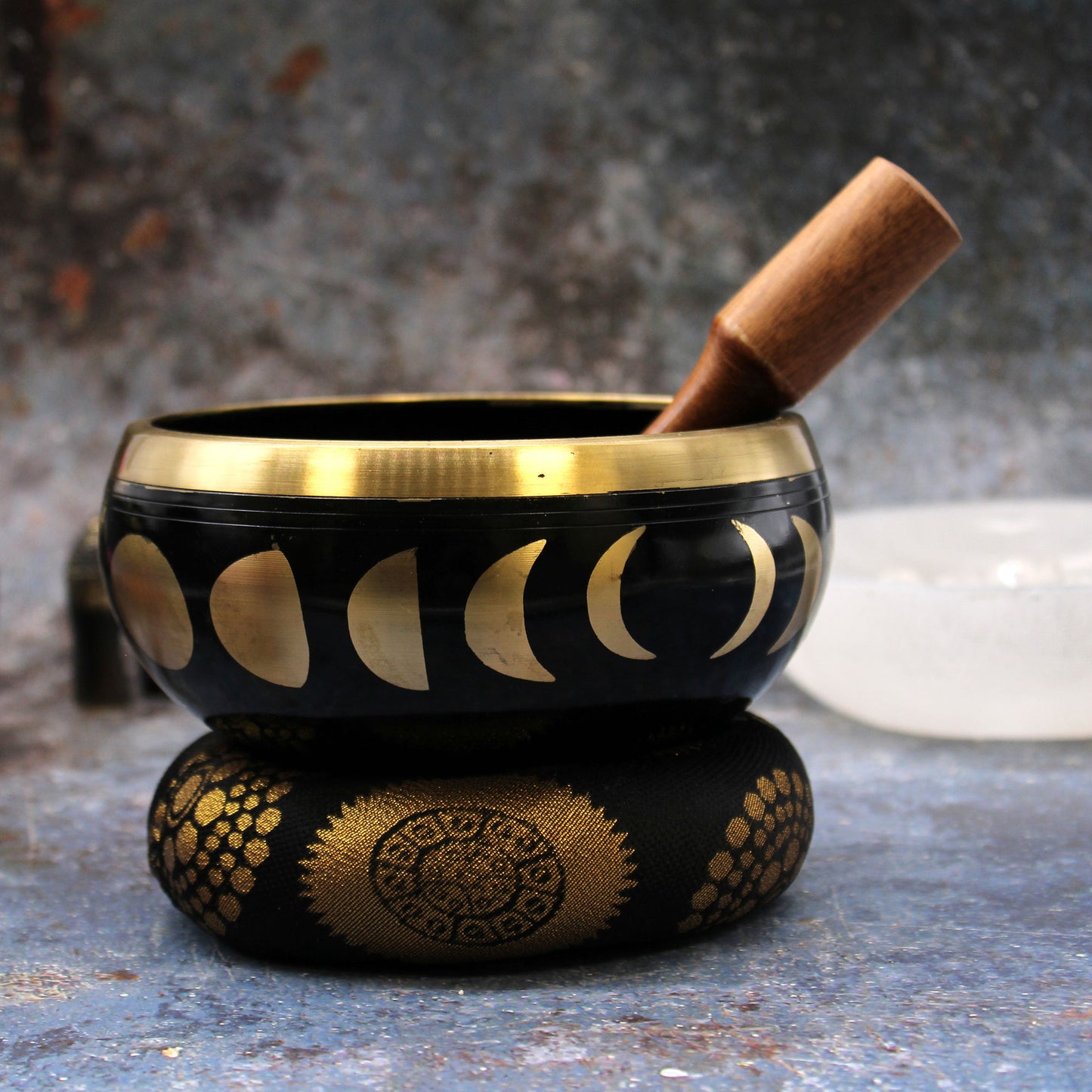 Lrg Moon Phase Singing Bowl Set- Black 14cm TIB-94