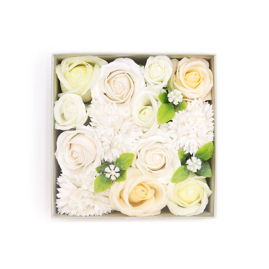 Soap Flower Gift Square Box - Wedding Blessings - White & Ivory