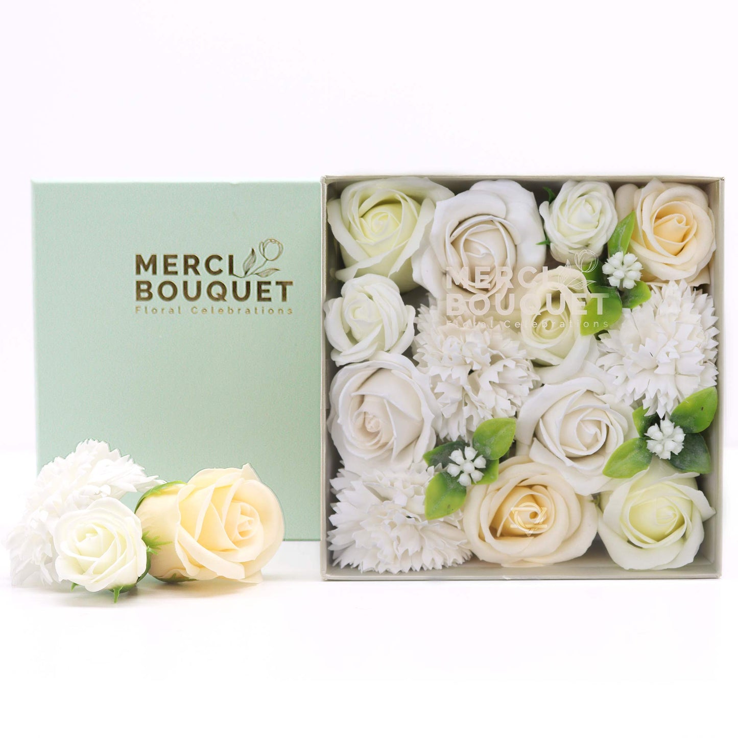 Soap Flower Gift Square Box - Wedding Blessings - White & Ivory