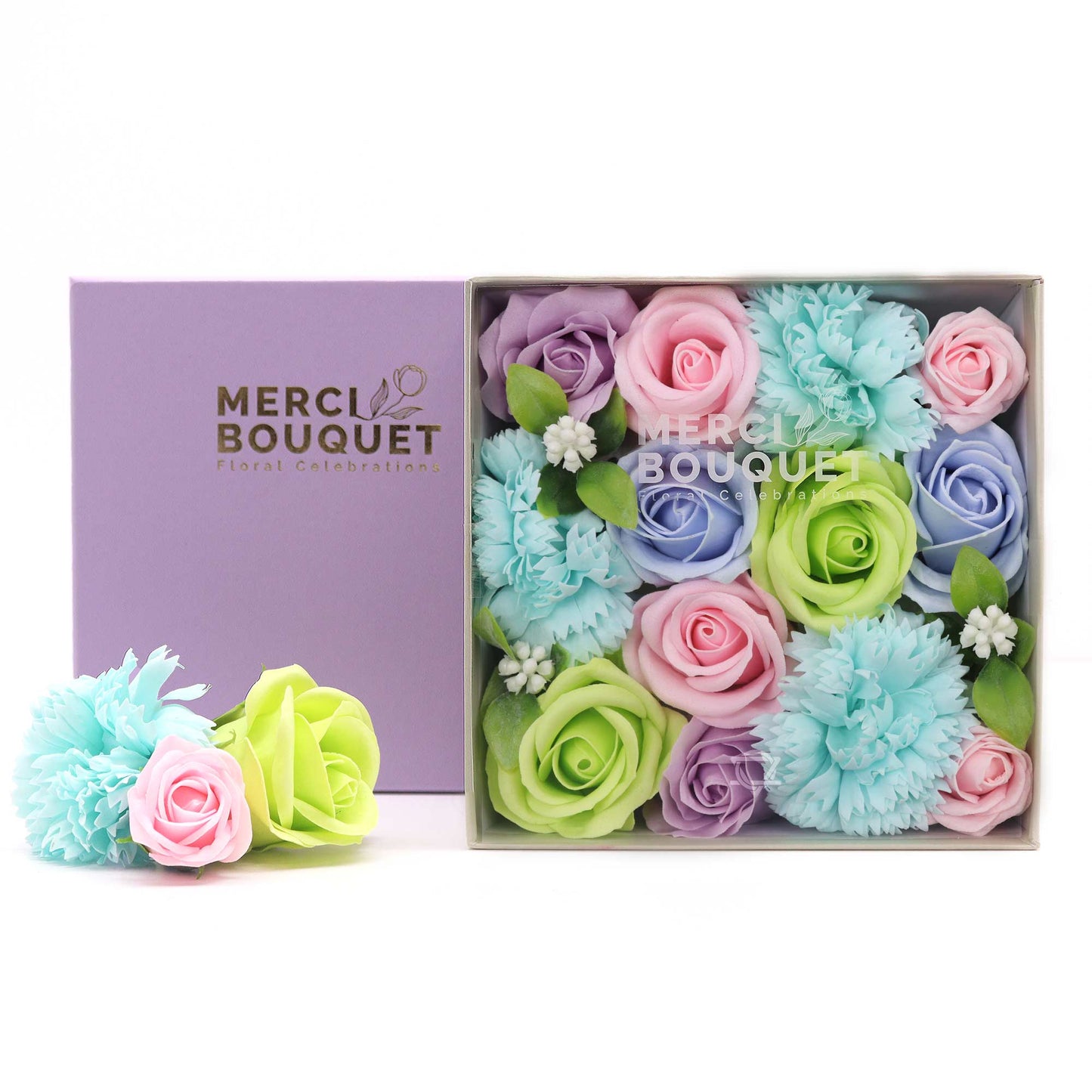 Soap Flower Gift Square Box - Baby Blessings - Blues