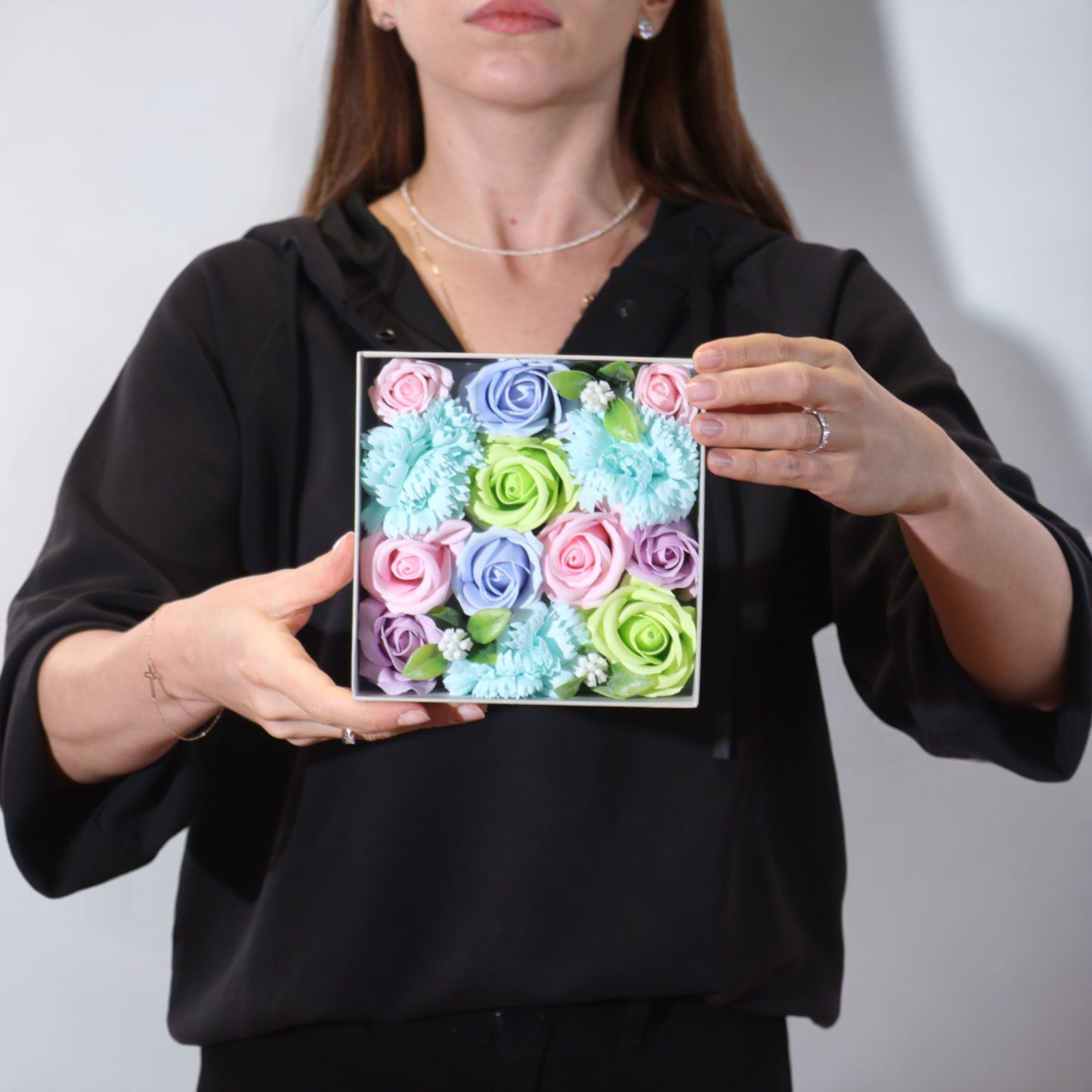Soap Flower Gift Square Box - Baby Blessings - Blues