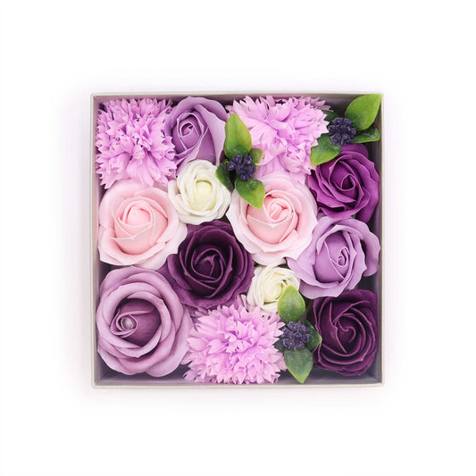 Soap Flower Gift Round Box - Square Box - Purple Roses & Carnations