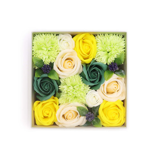 Soap Flower Gift Round Box - Square Box - Spring Celebrations - Yellow & Greens