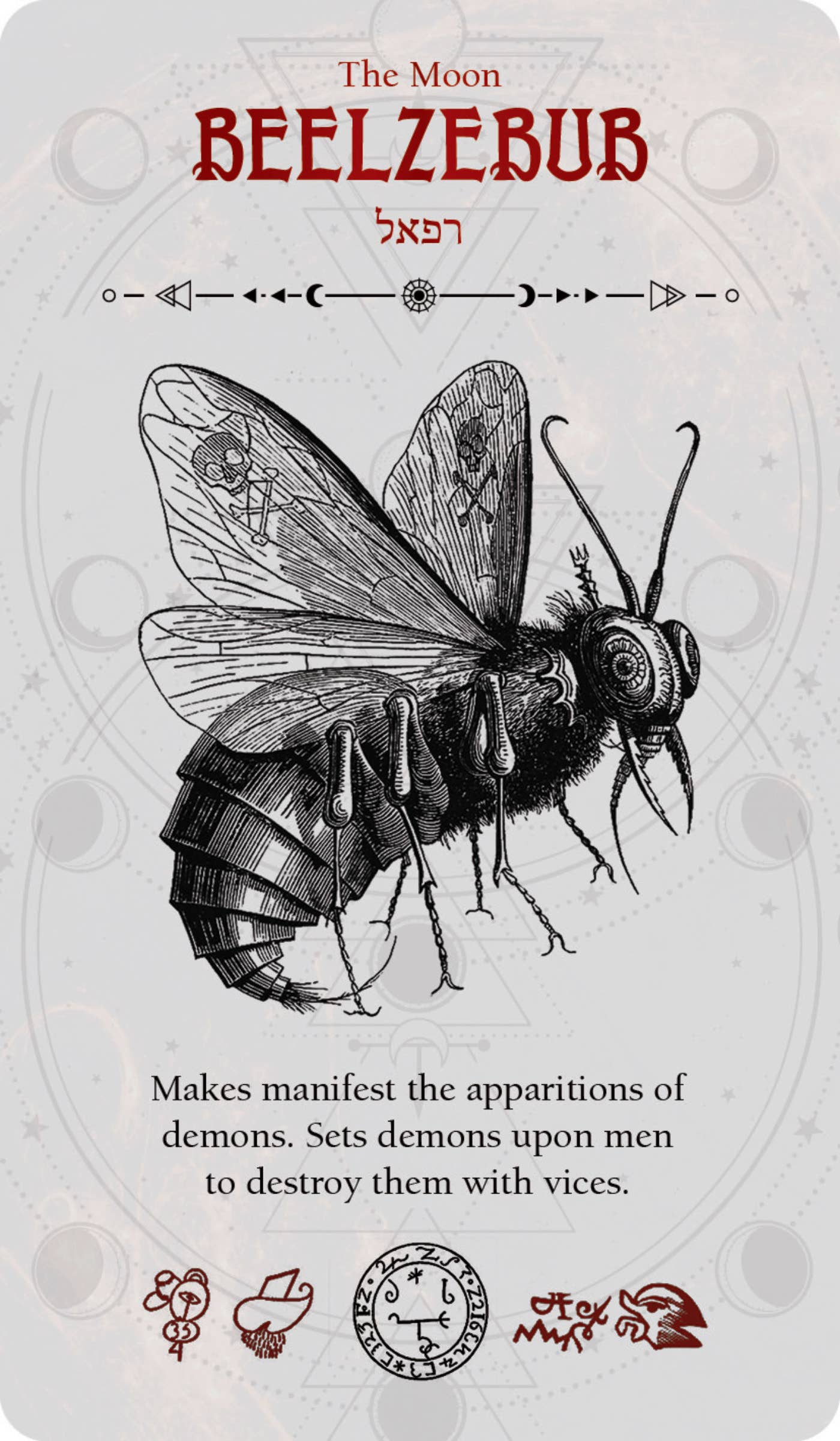 Card featuring a detailed illustration of a insect-like creature with text and symbols on a white background.