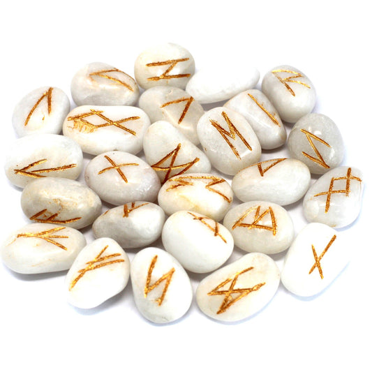Rune Stone Set in Pouch - White Agate