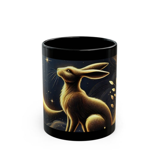 Celestial Bunny Black Coffee Mug - 11oz & 15oz - Perfect Gift for Animal Lovers & Nature Enthusiasts