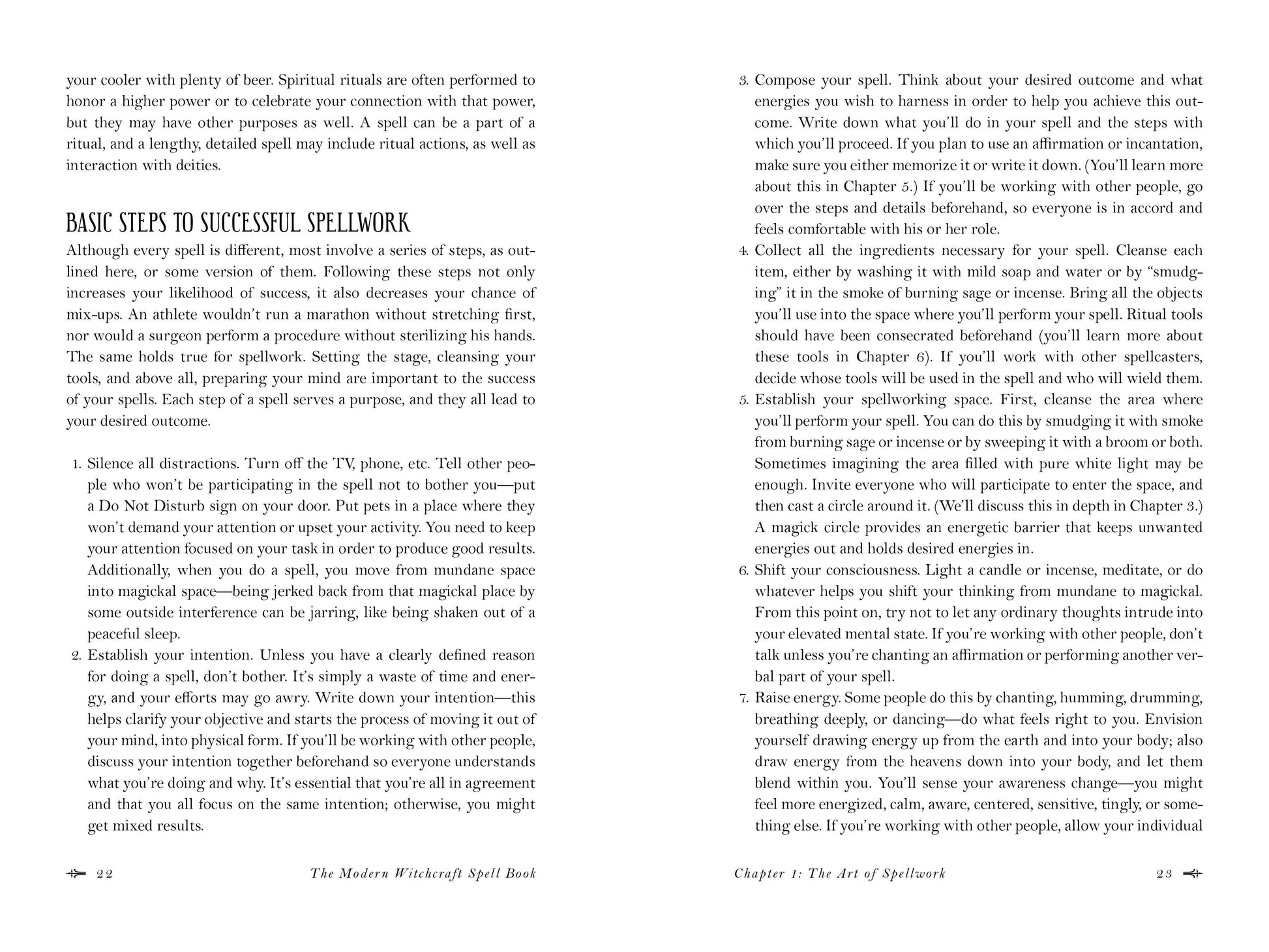 Page from a book titled 'The Modern Witchcraft Spell Book' with text on spellcasting.