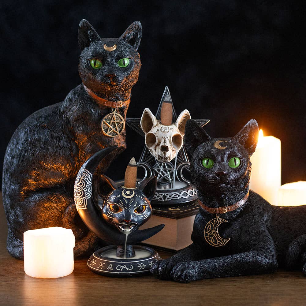 Gothic Cat Skull Backflow Incense Burner