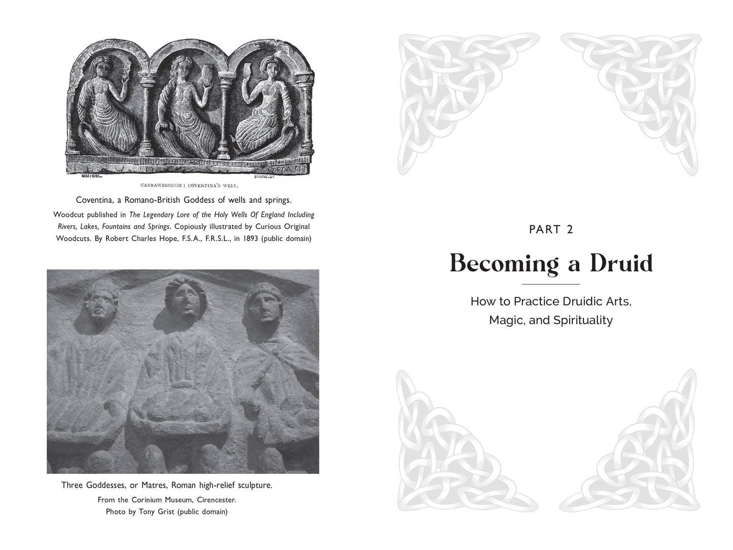 Page from a book or magazine about becoming a Druid, featuring images of deities and decorative elements.