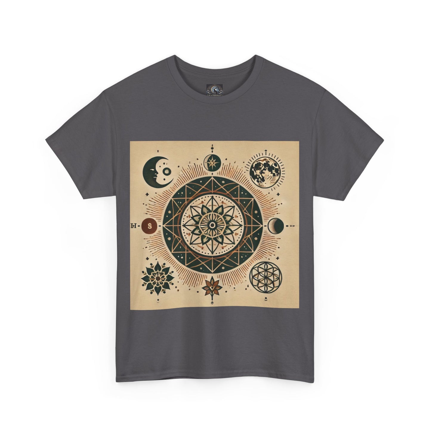 Cosmic Mandala Unisex Heavy Cotton Tee - Spiritual Design for Astrologers & Nature Lovers