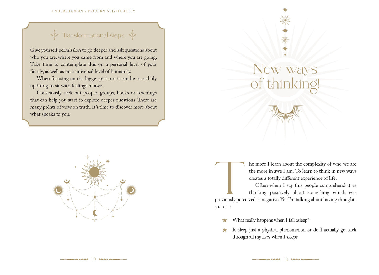 Book page with text and celestial symbols on a white background