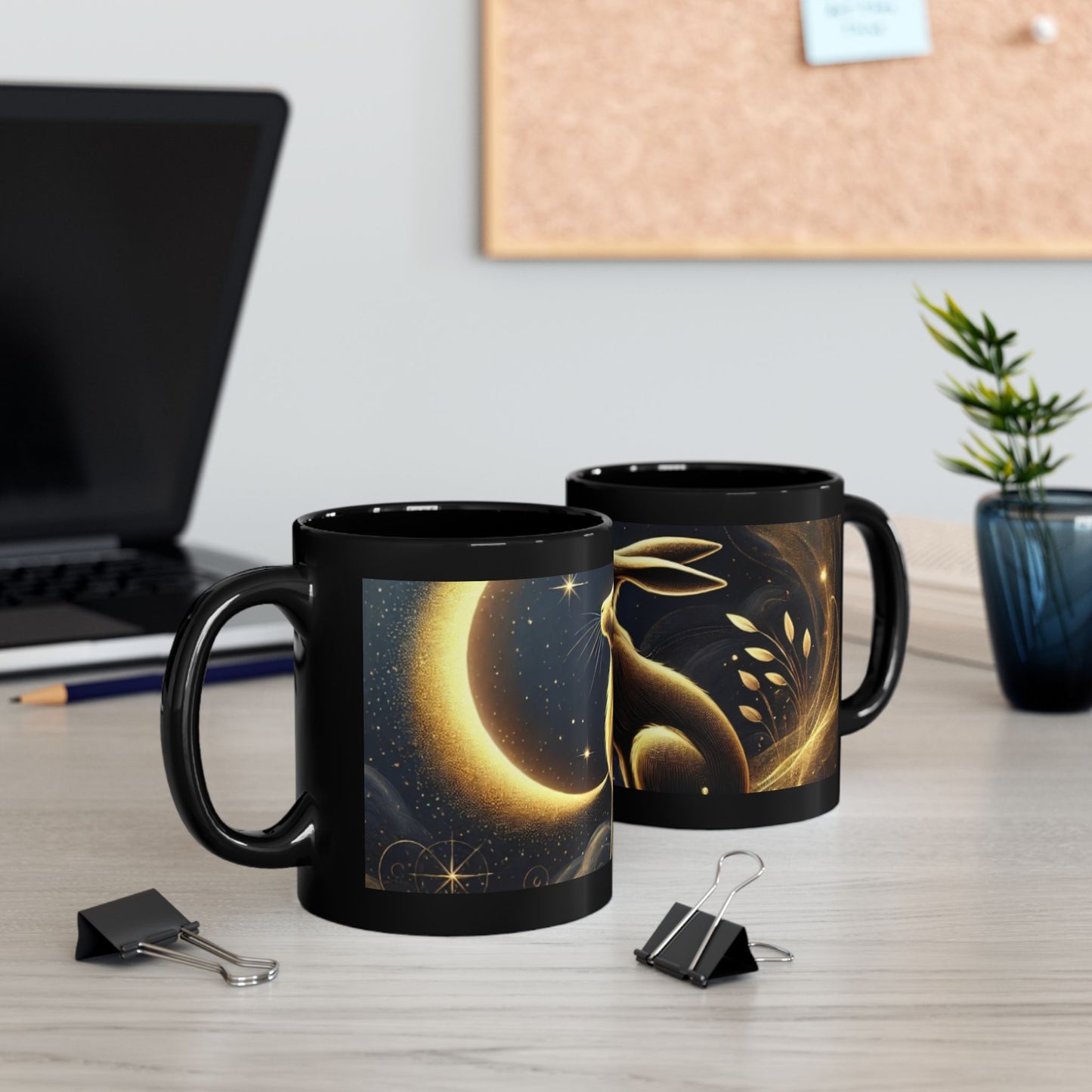 Celestial Bunny Black Coffee Mug - 11oz & 15oz - Perfect Gift for Animal Lovers & Nature Enthusiasts
