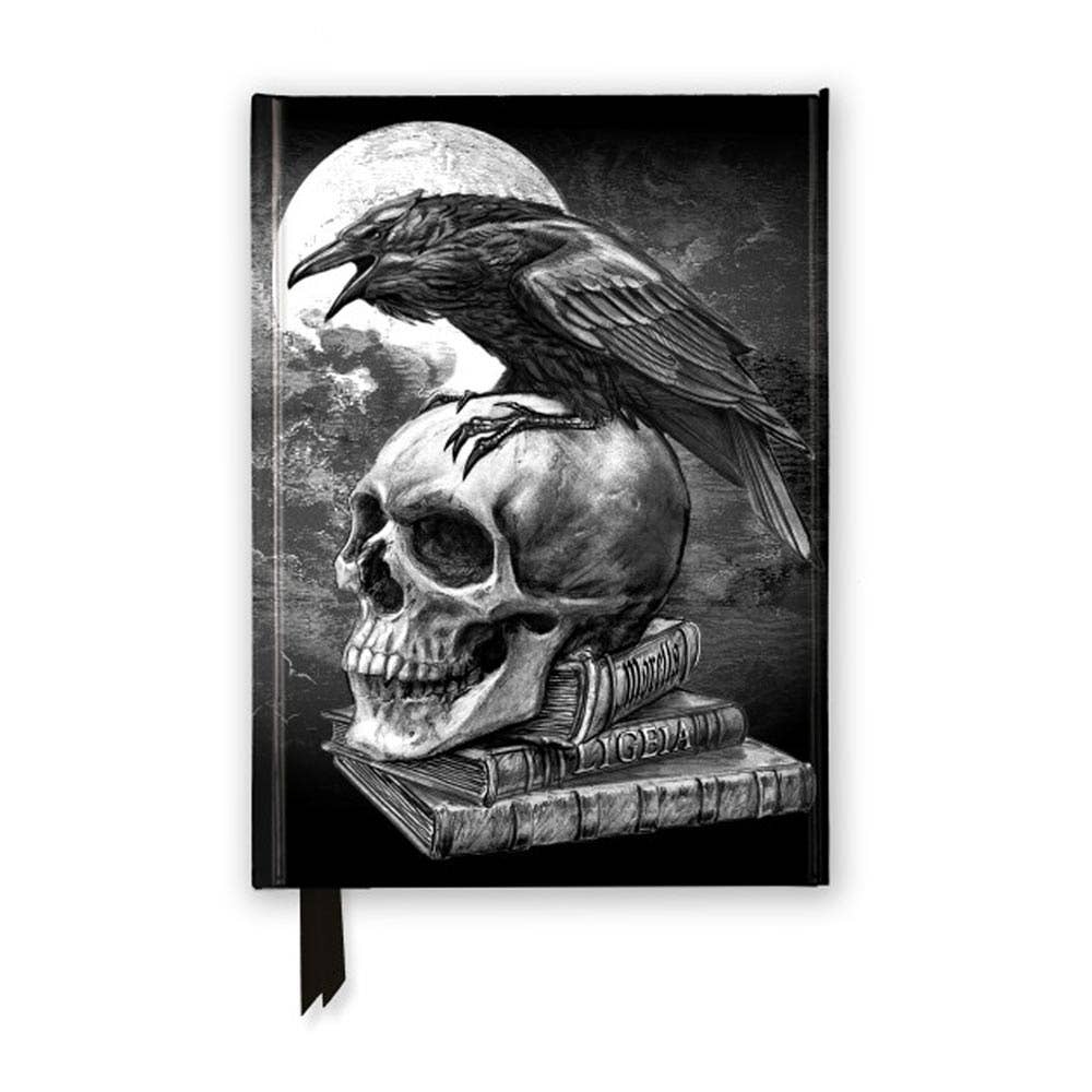 Notebook with a skull and crow design on the cover