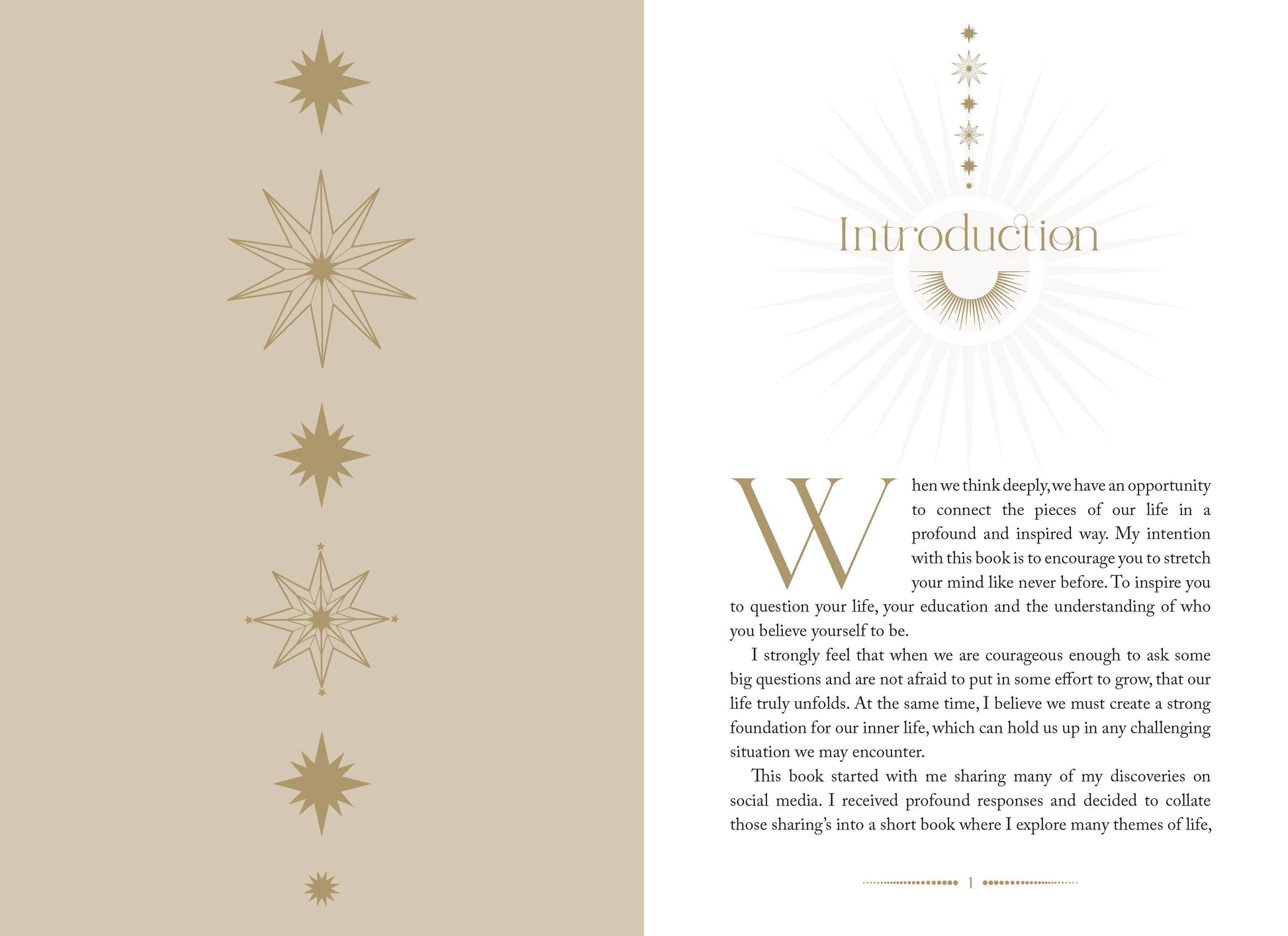 Book interior with decorative elements and text on a beige and white background