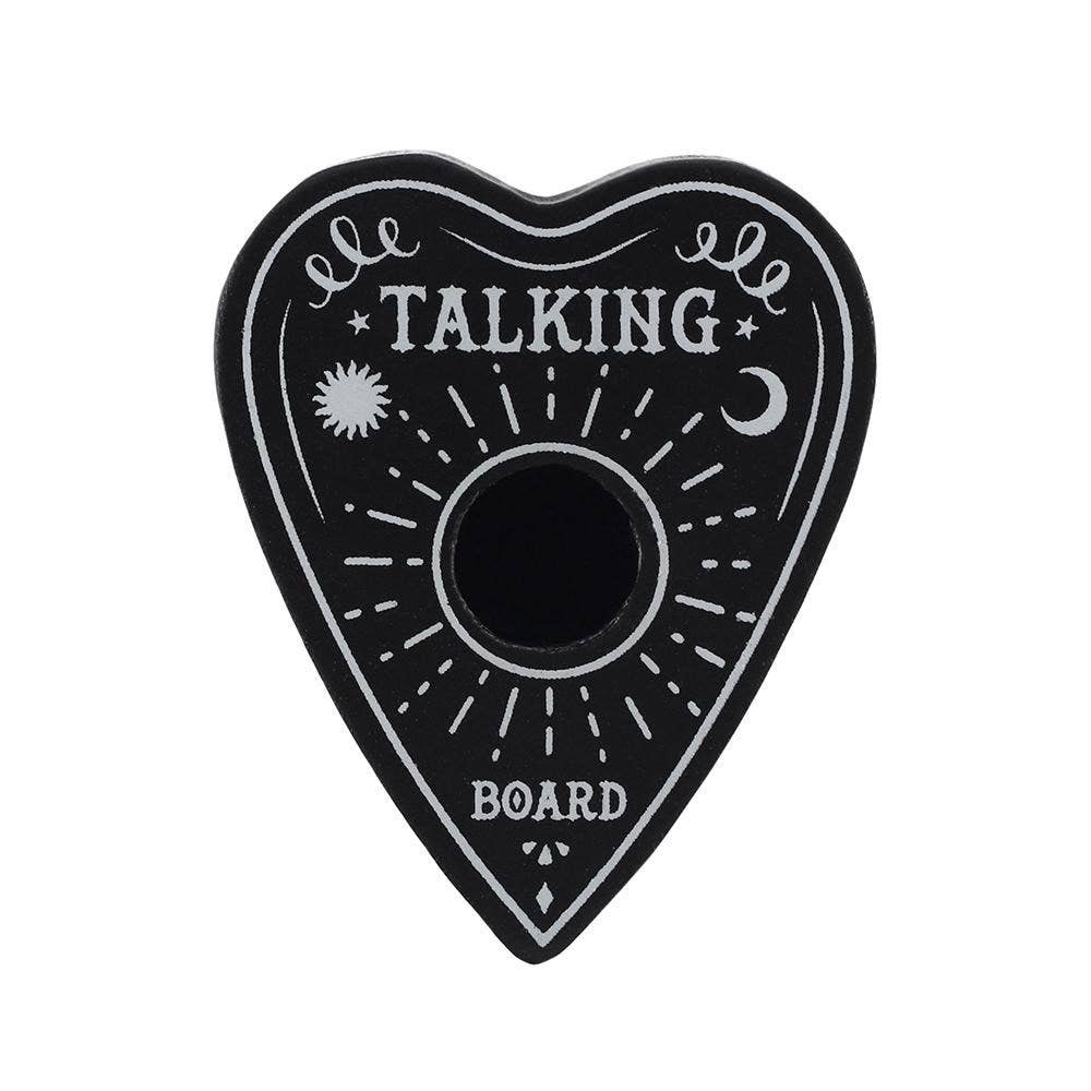 Heart-shaped spell candle holder with 'Talking Board' text on a white background