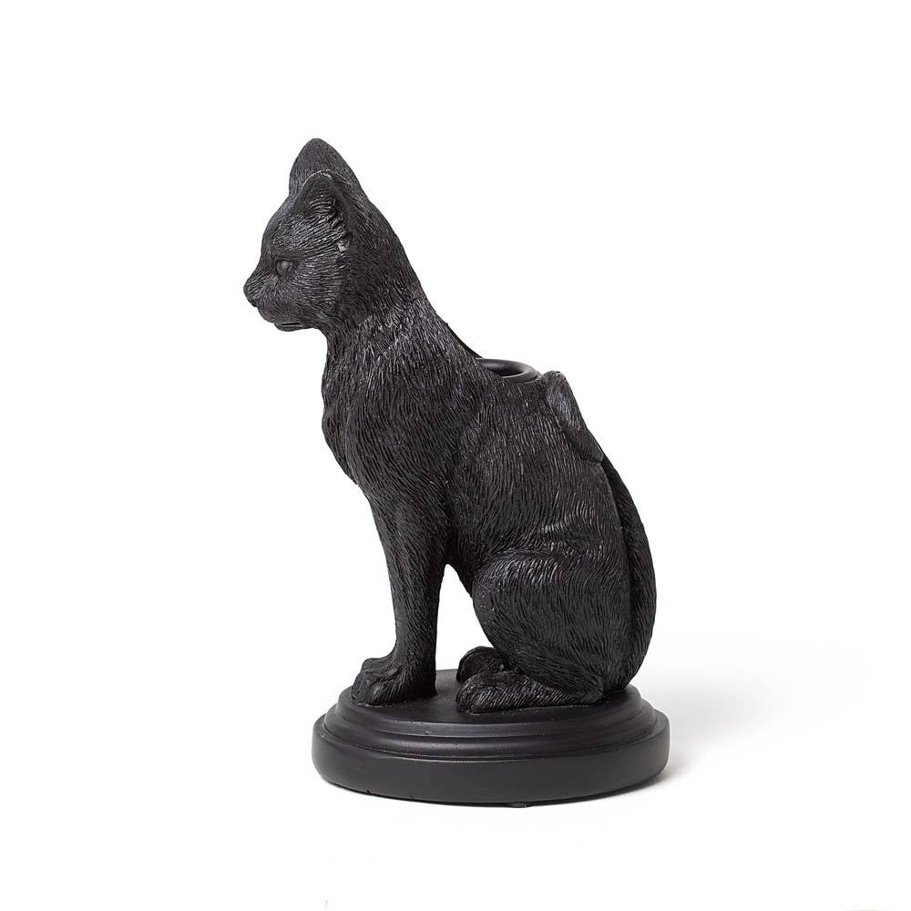Black cat statue on a white background