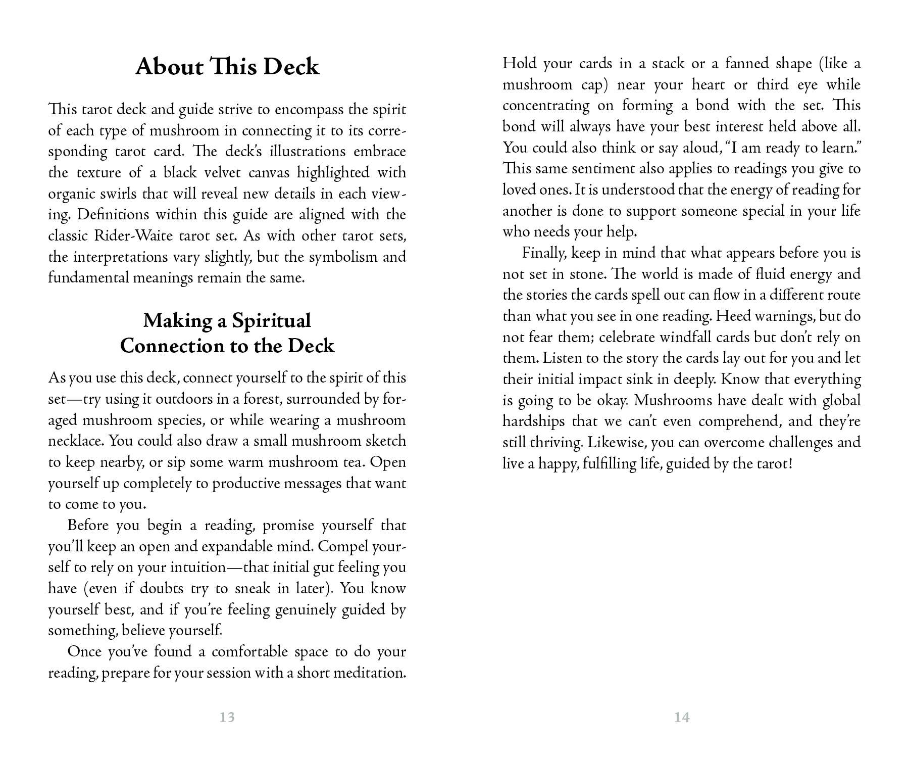 Text page from a tarot card guidebook with instructions and explanations.