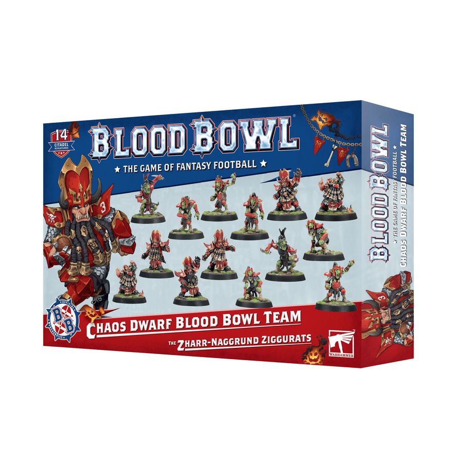 Box of Blood Bowl Chaos Dwarf team on a white background