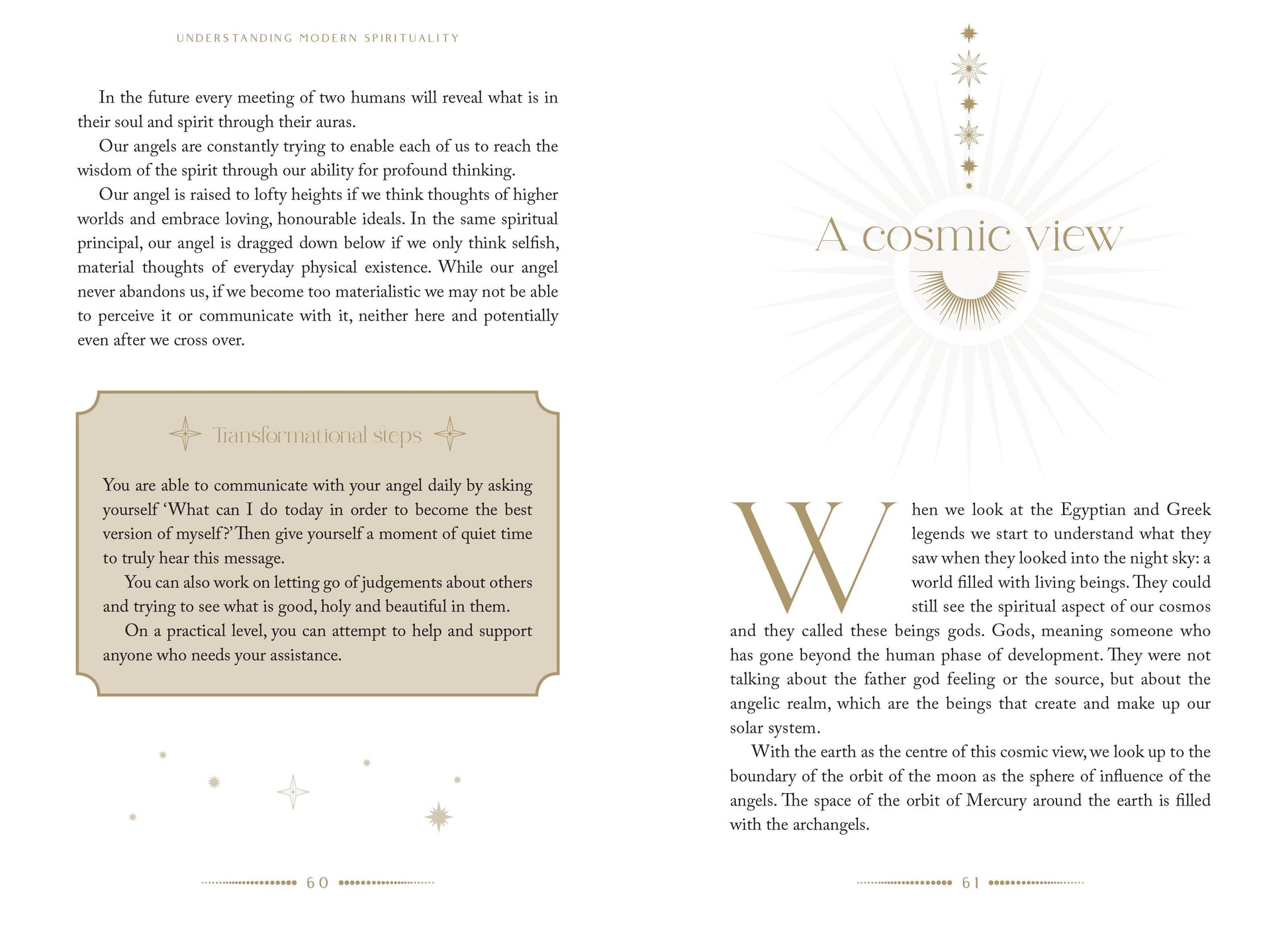 Text page with angelic communication guidance and cosmic view discussion on a white background