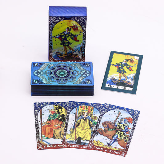 Blue foil tarot card set with mandala artwork