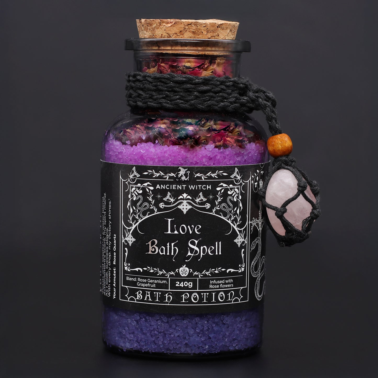 Bath Spell Potion & Rose Quartz Crystal Amulet - Love