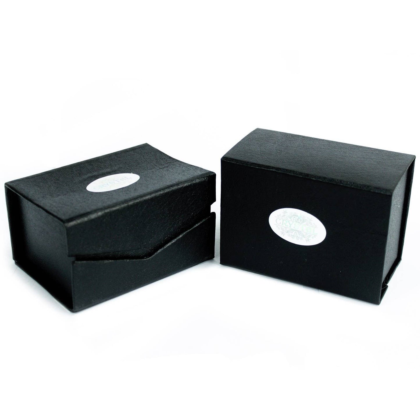 Two black boxes with crystal stickers on a white background