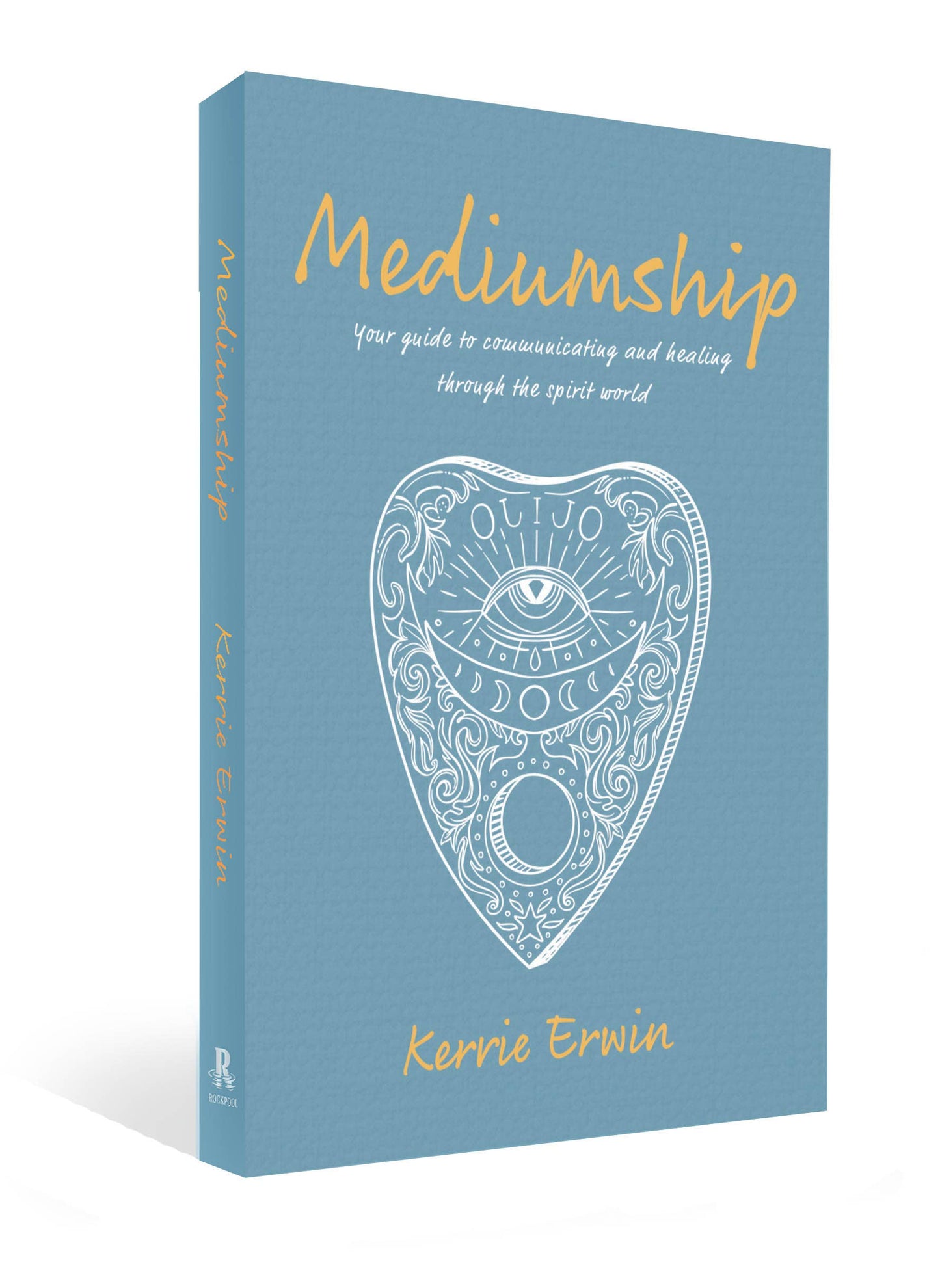 Book titled 'Mediumship' by Kerrie Erwin on a light blue background