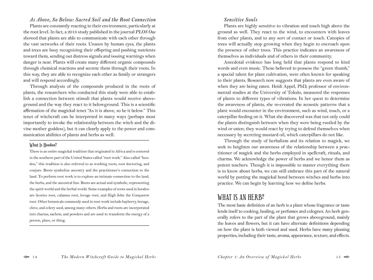 Page from a book titled 'The Modern Witchcraft Guide to Magical Herbs' with text.