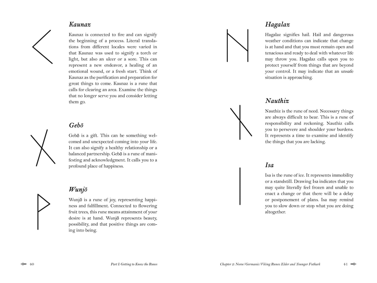 Page from a book with text and symbols related to various runes.