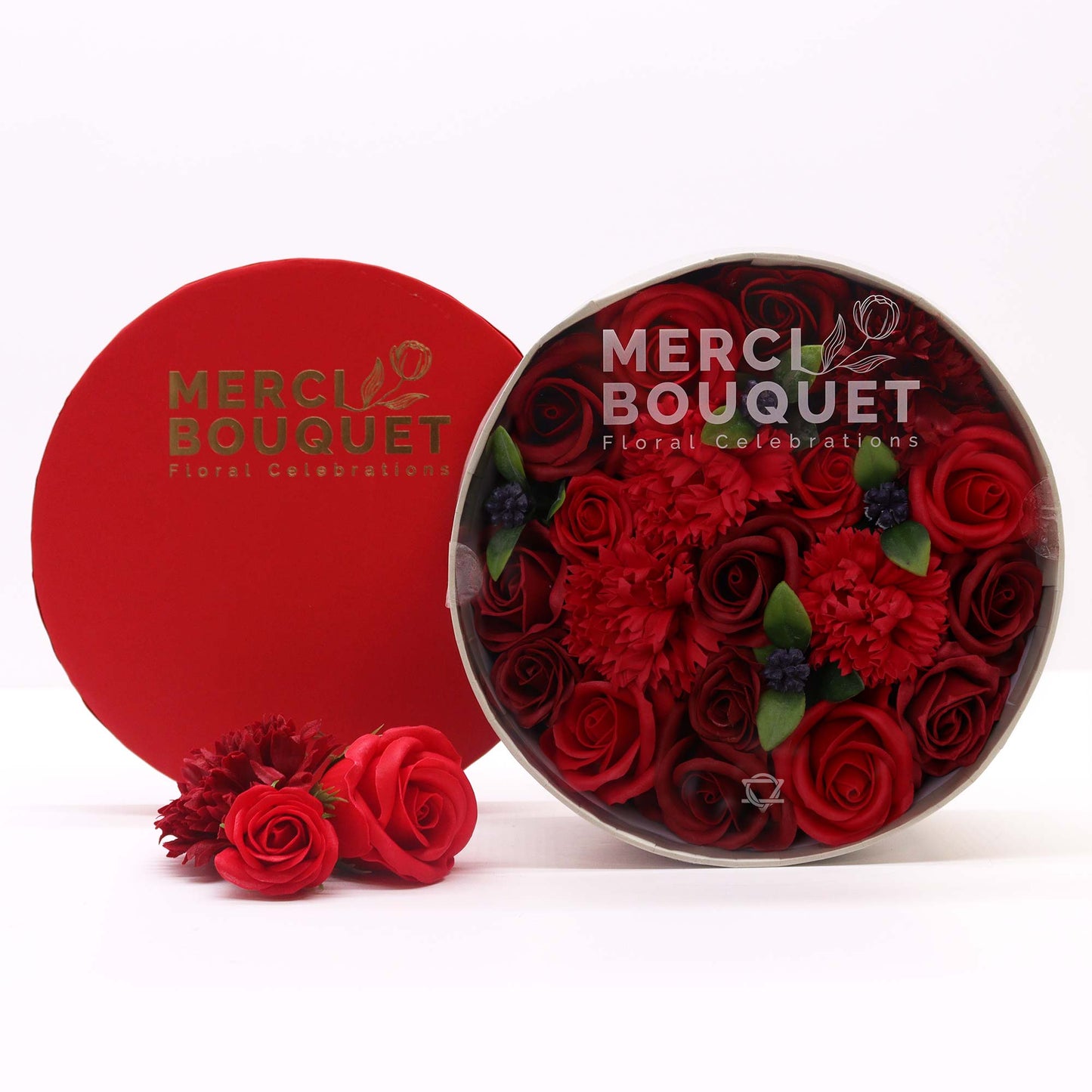 Soap Flower Gift Round Box - Classic Red Roses