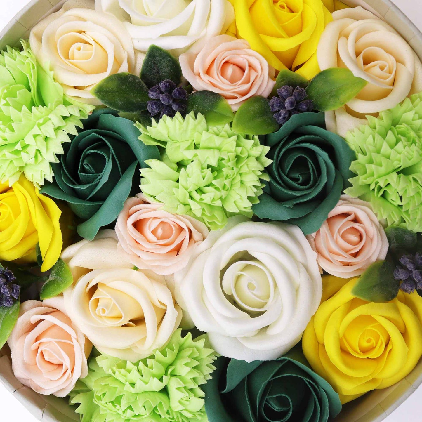 Soap Flower Gift Round Box - Spring Celebrations in Yellow & Greens