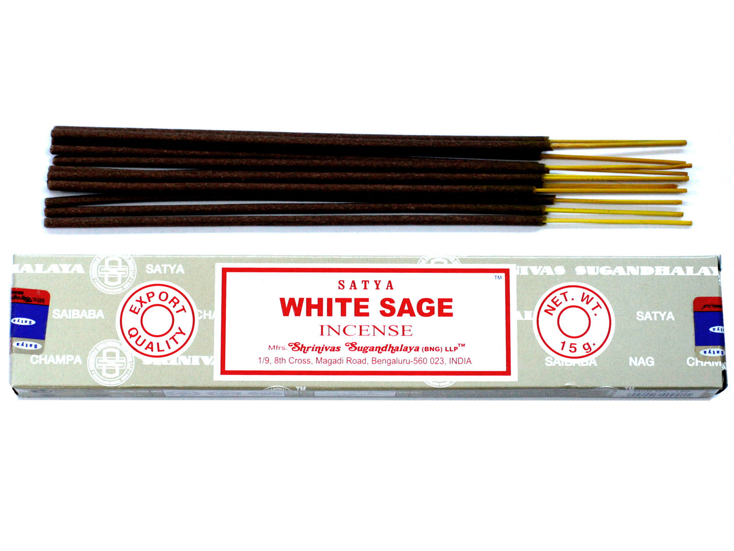 Satya White Sage incense sticks packaging on a white background