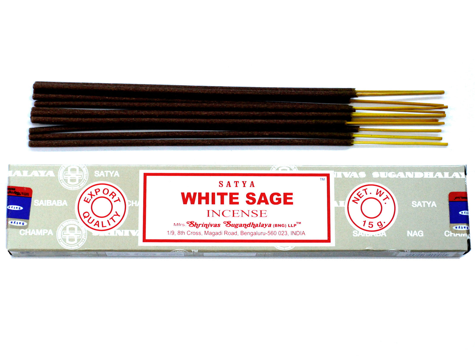 Satya White Sage incense sticks packaging on a white background